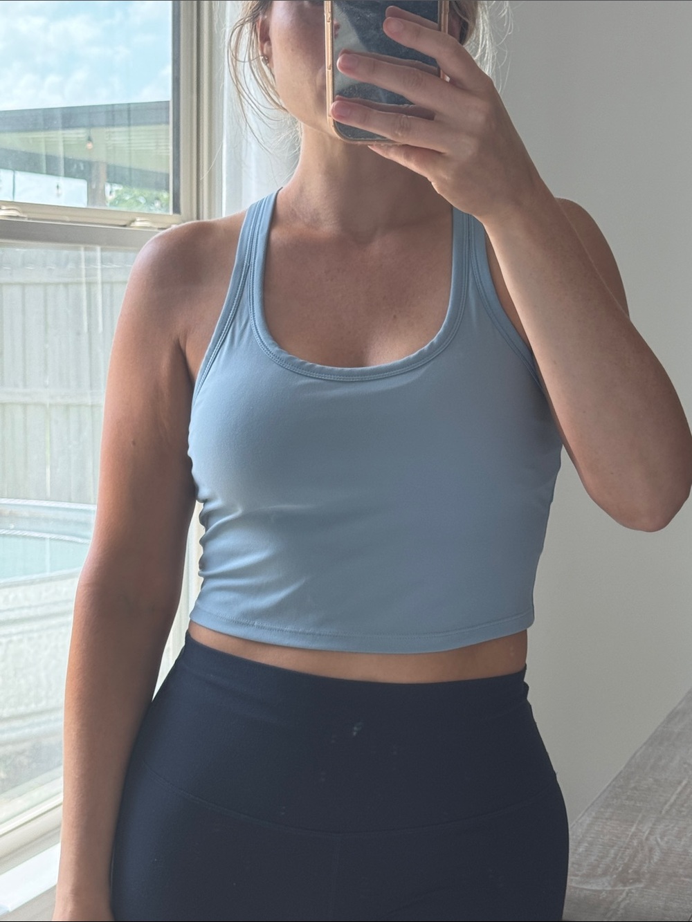 Women’s Light Blue Cropped Tank Top - Classic Scoop Neck Activewear - Picture 3 of 10